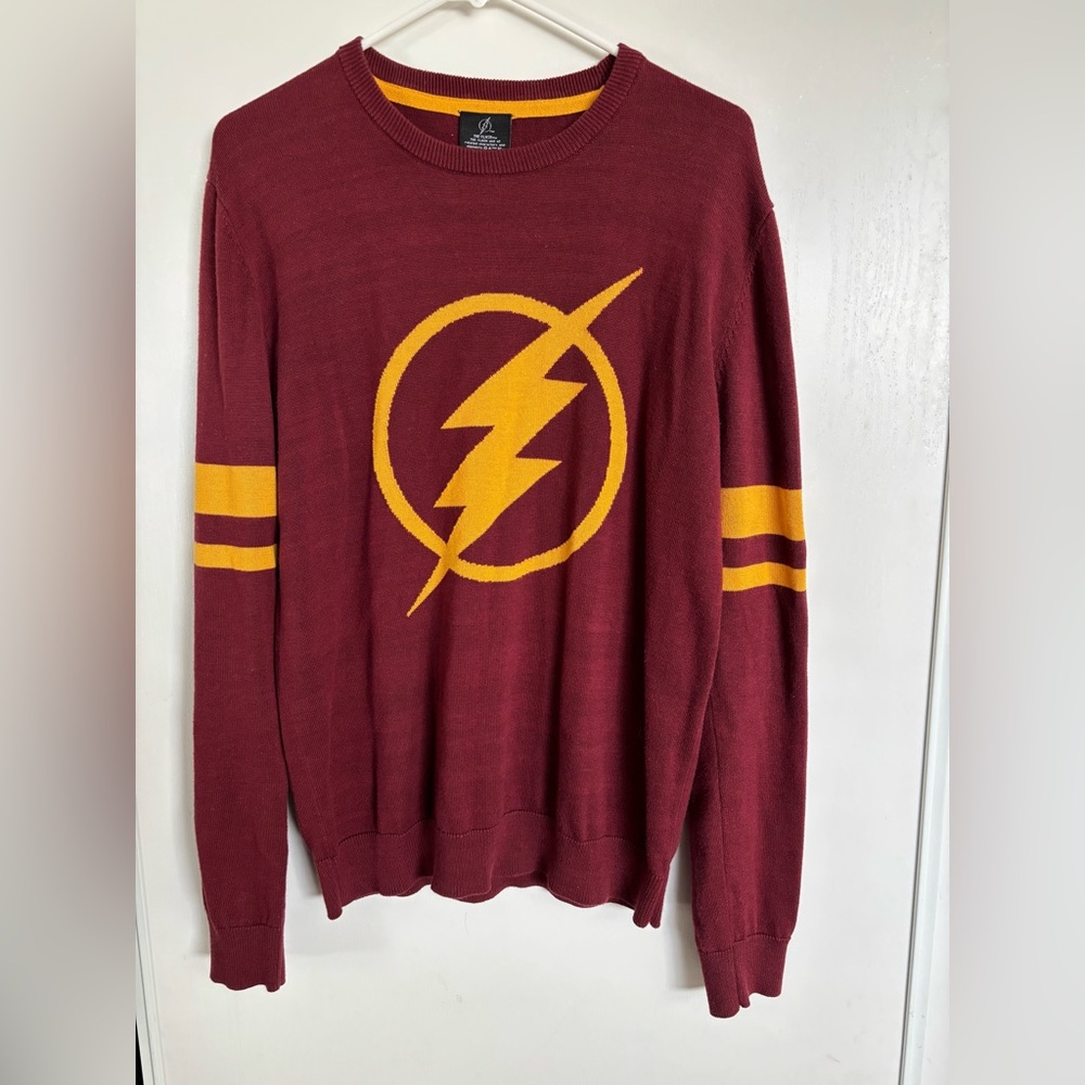 The Flash juniors Mens XL Maroon TV Series Logo Lightweight Jacquard Sweater DC